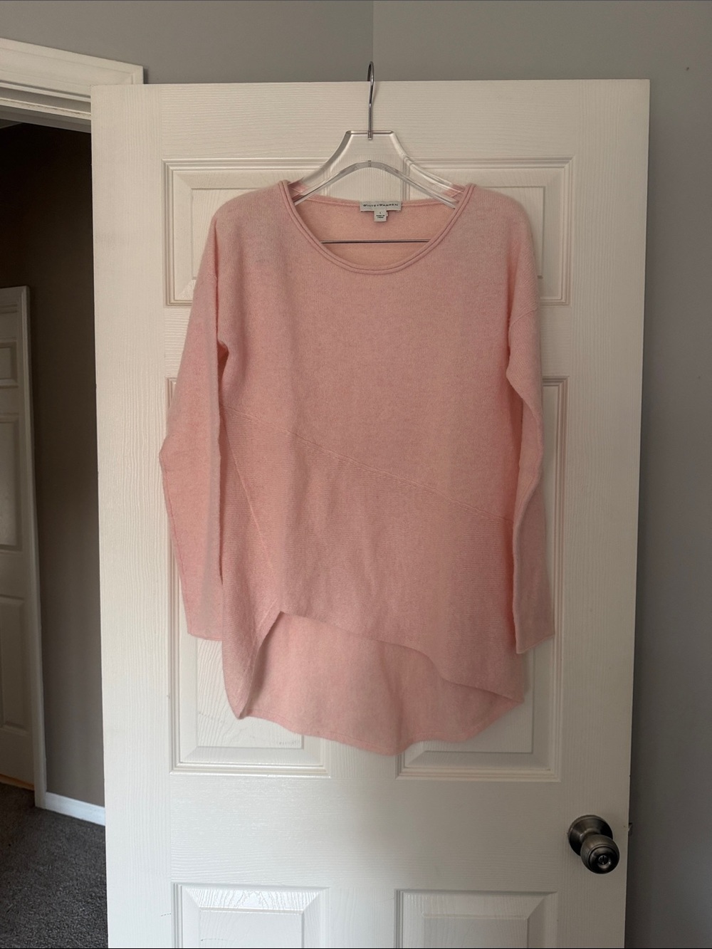 White + Warren Blush Pink Cashmere Sweater Size Small Asymmetrical High-Low Hem